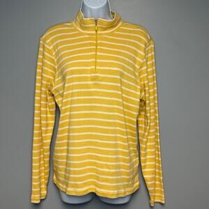 VTG L.L. Bean Buter Yellow Striped 1/4 Zip Sweater Womens Sz XL